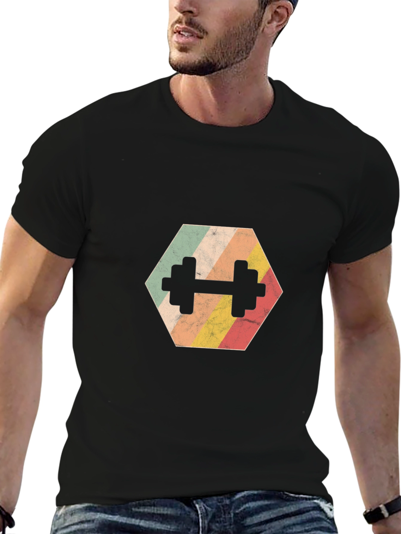 Retro Hex Dumbbell T-Shirt - Gym Workout Tee
