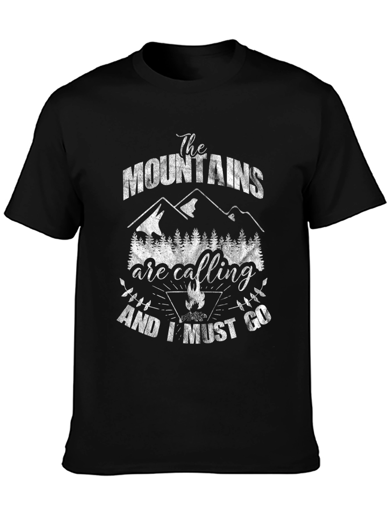 The Mountains Are Calling Mens Black Graphic Tee