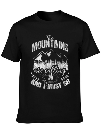 The Mountains Are Calling Mens Black Graphic Tee