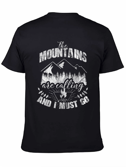 The Mountains Are Calling Mens Black Graphic Tee