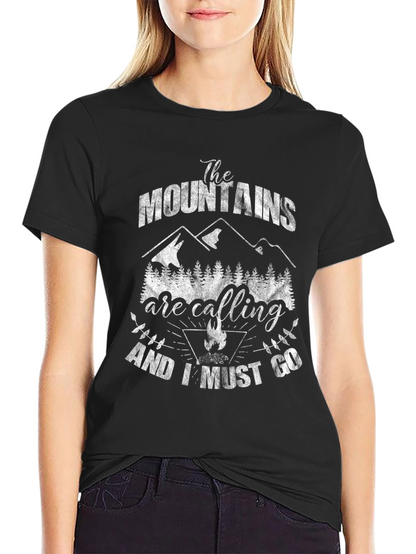 The Mountains Are Calling Mens Black Graphic Tee