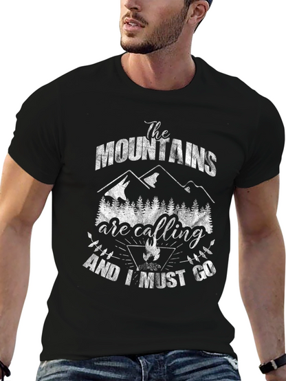 The Mountains Are Calling Mens Black Graphic Tee