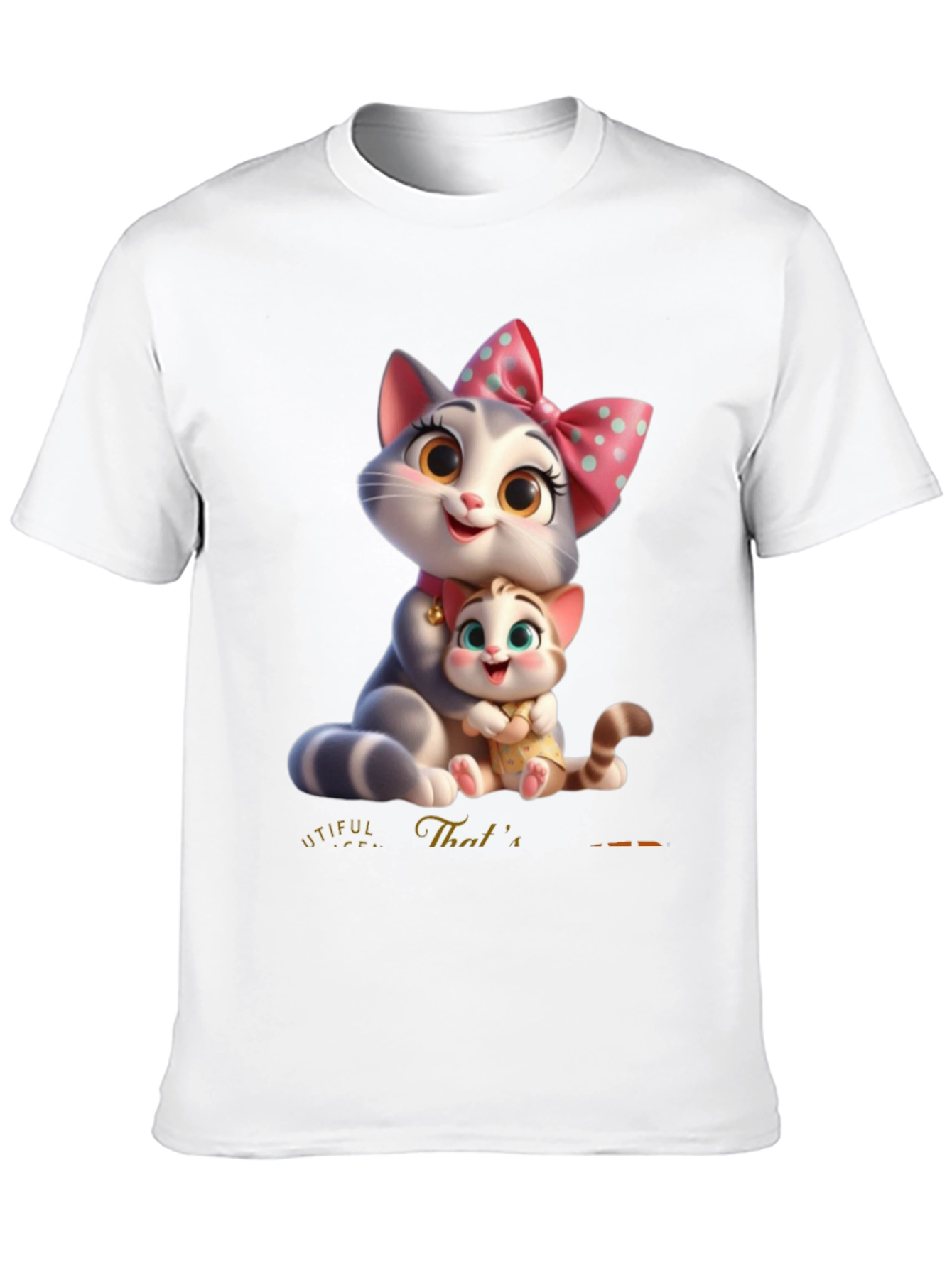 Cute Cartoon Cat Family T-Shirt - Black