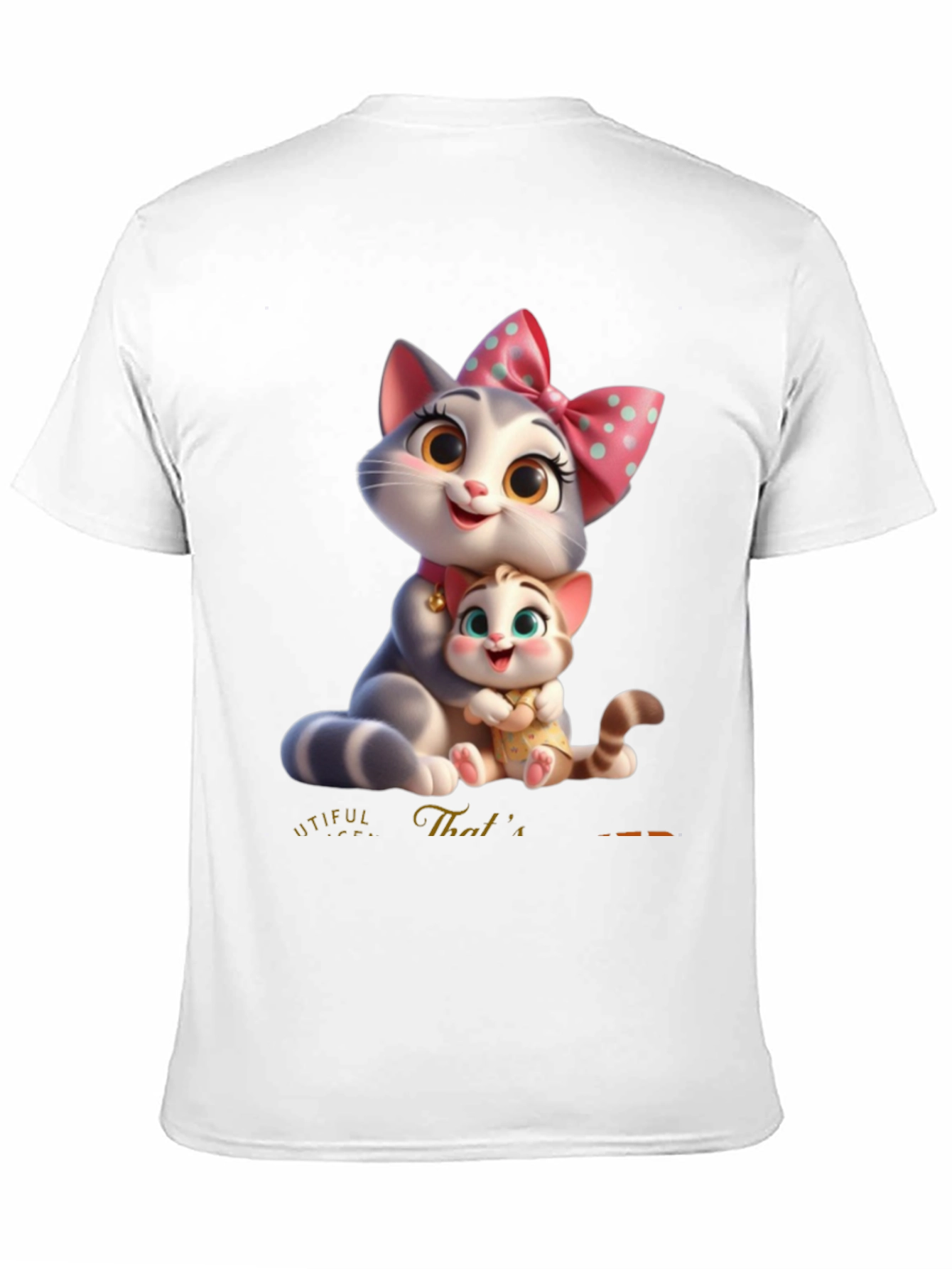 Cute Cartoon Cat Family T-Shirt - Black