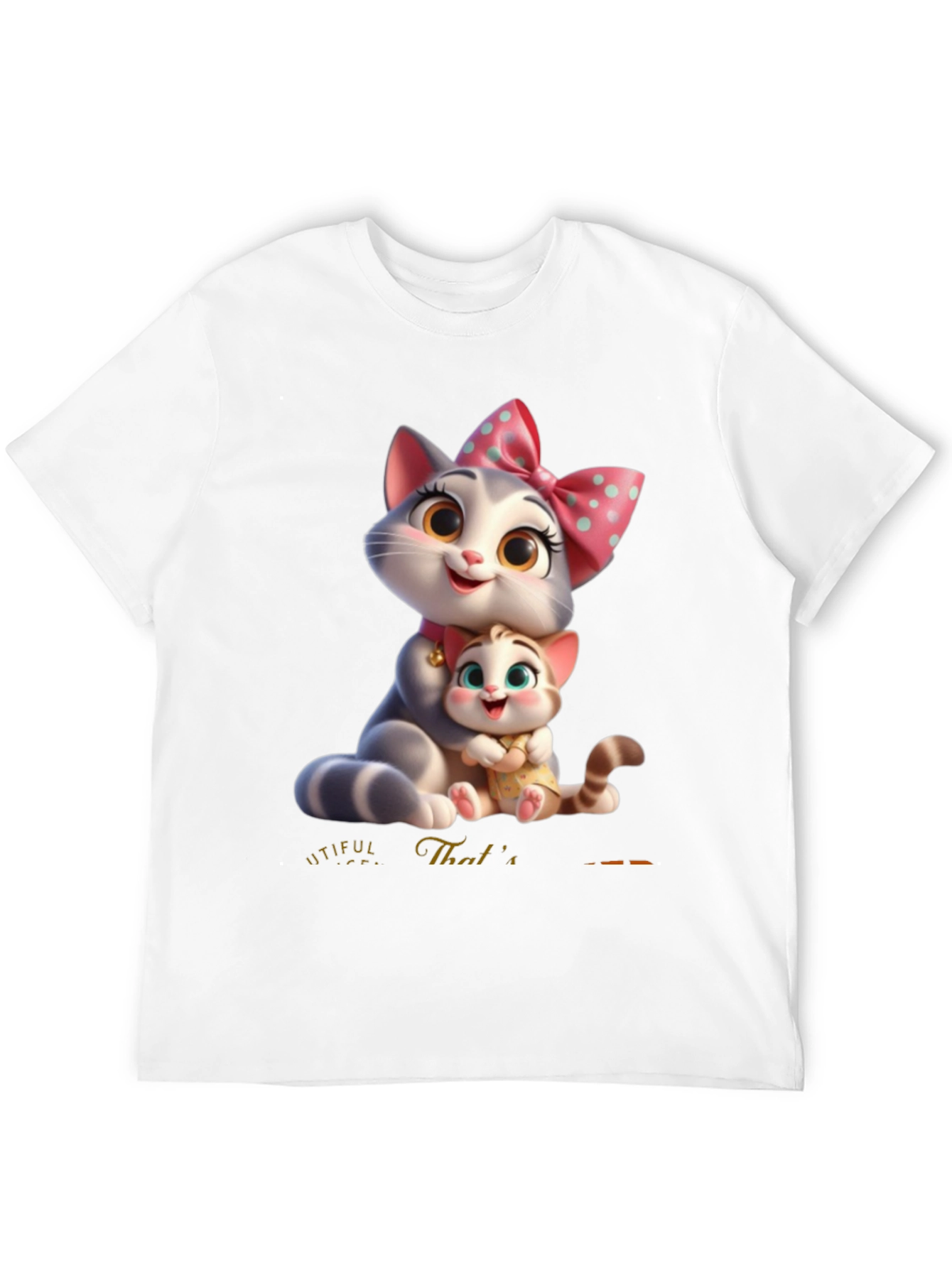 Cute Cartoon Cat Family T-Shirt - Black