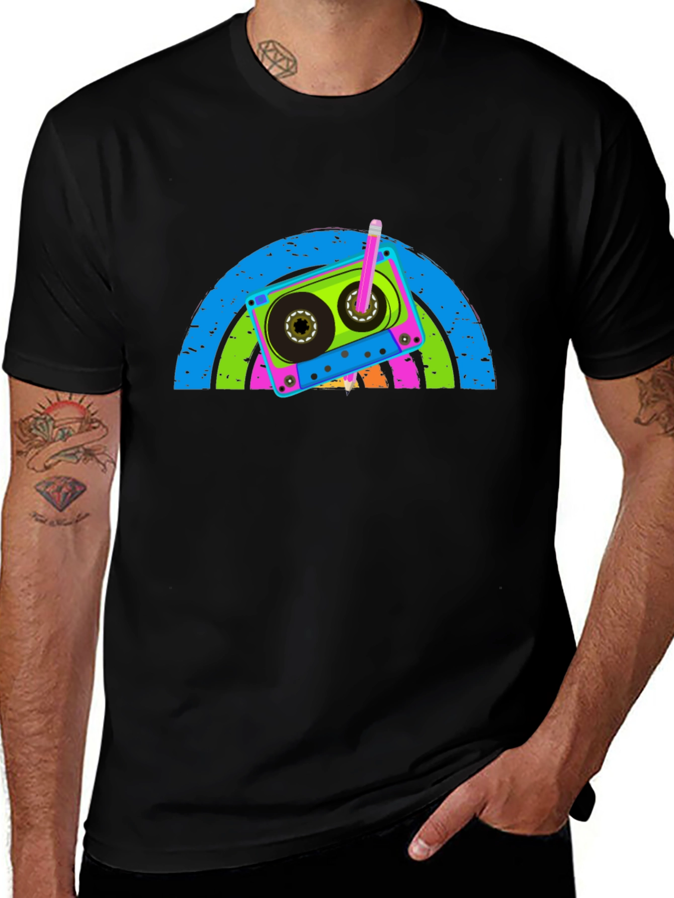 Retro Cassette Tape Rainbow Graphic Tee