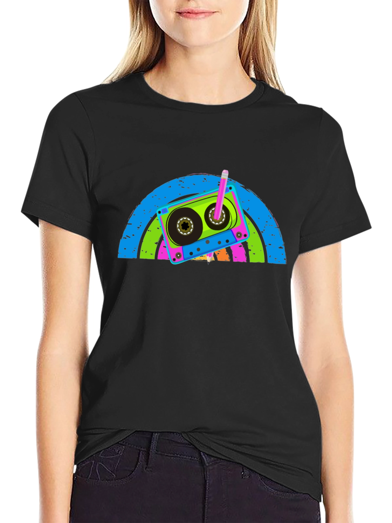 Retro Cassette Tape Rainbow Graphic Tee