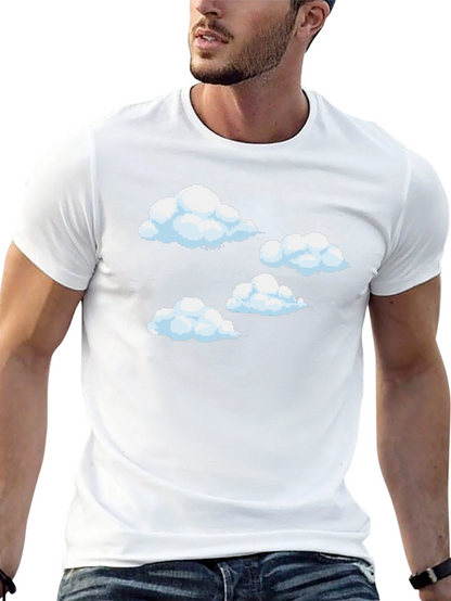 Pixel Clouds Black T-Shirt - Retro Gaming Style