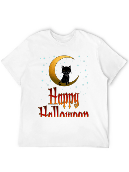 Happy Halloween Cat on Moon T-Shirt