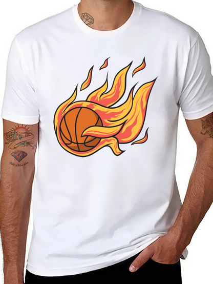 Flaming Basketball Graphic Tee - Cool Sports T-Shirt