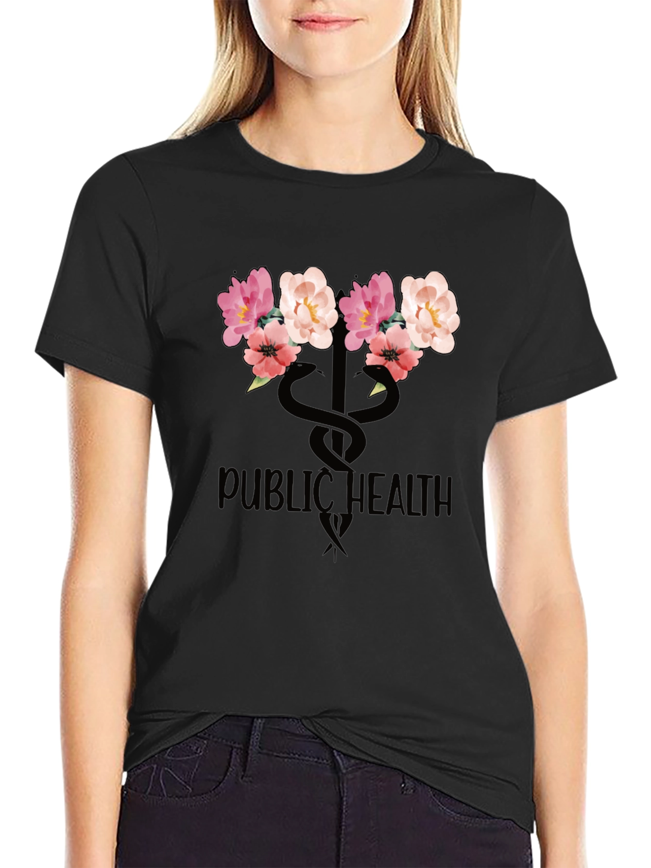 Floral Public Health T-Shirt - Black
