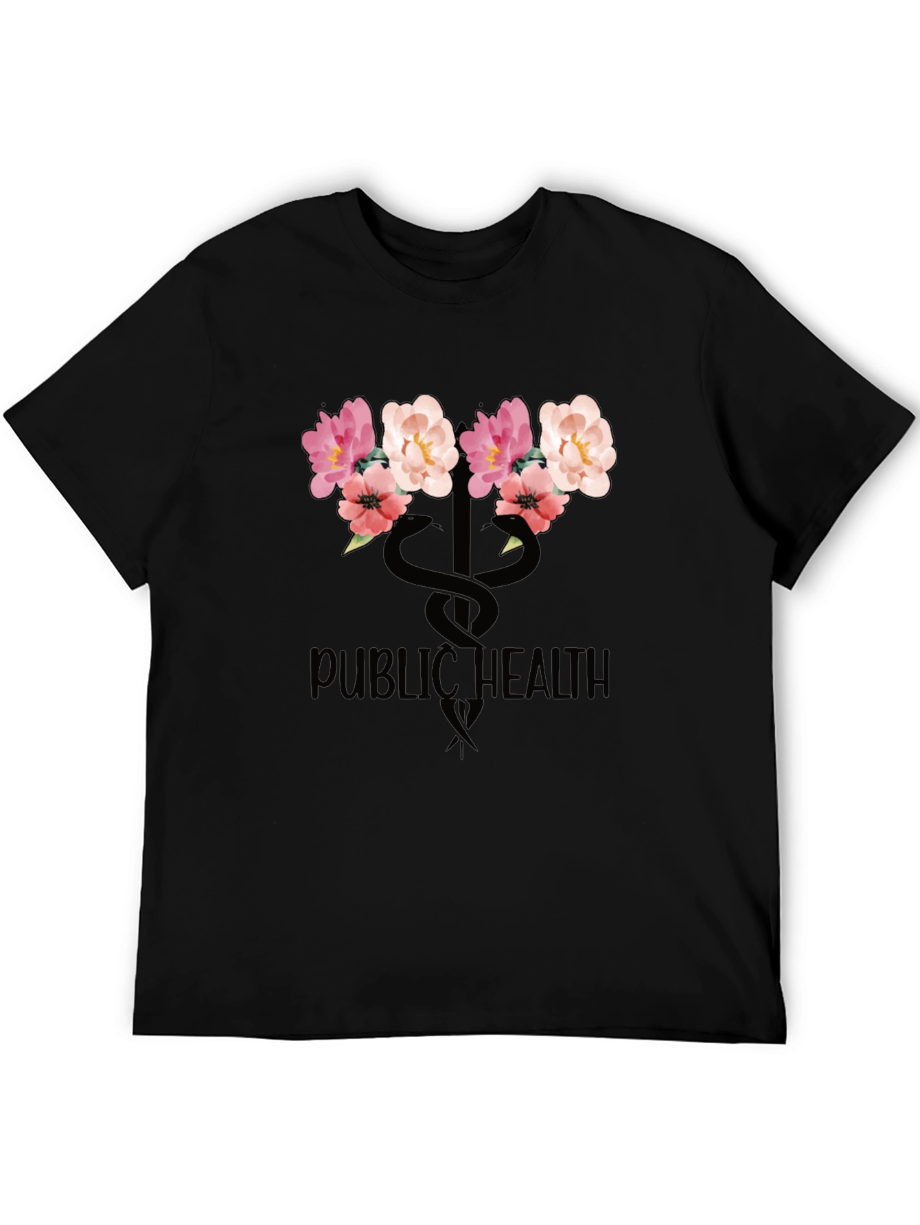Floral Public Health T-Shirt - Black