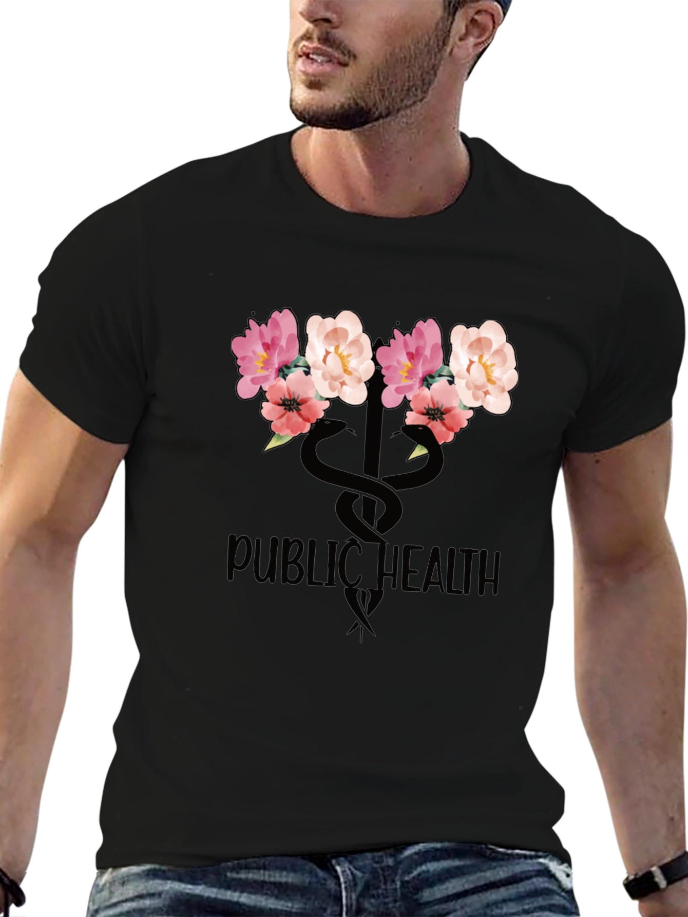 Floral Public Health T-Shirt - Black