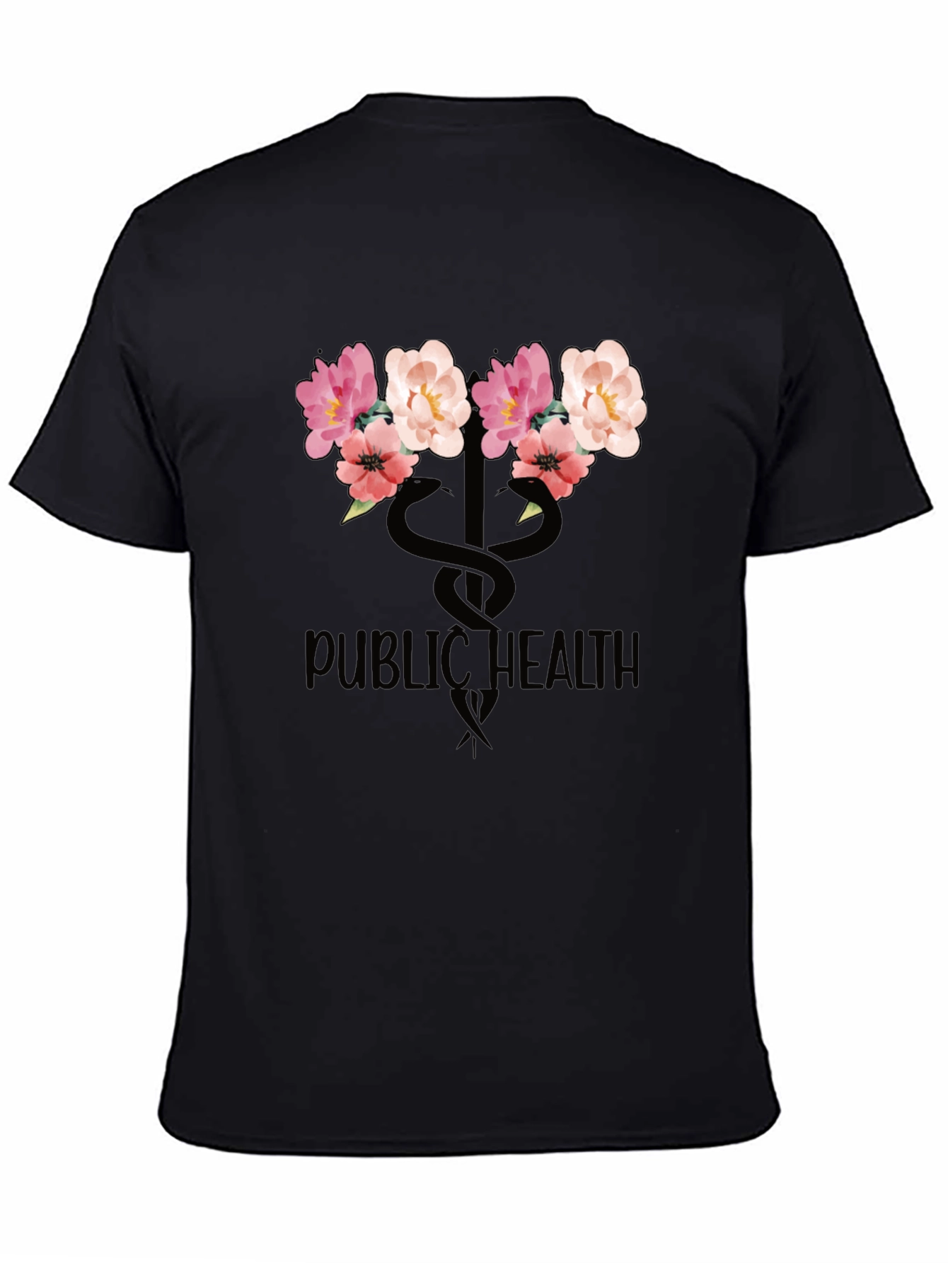 Floral Public Health T-Shirt - Black