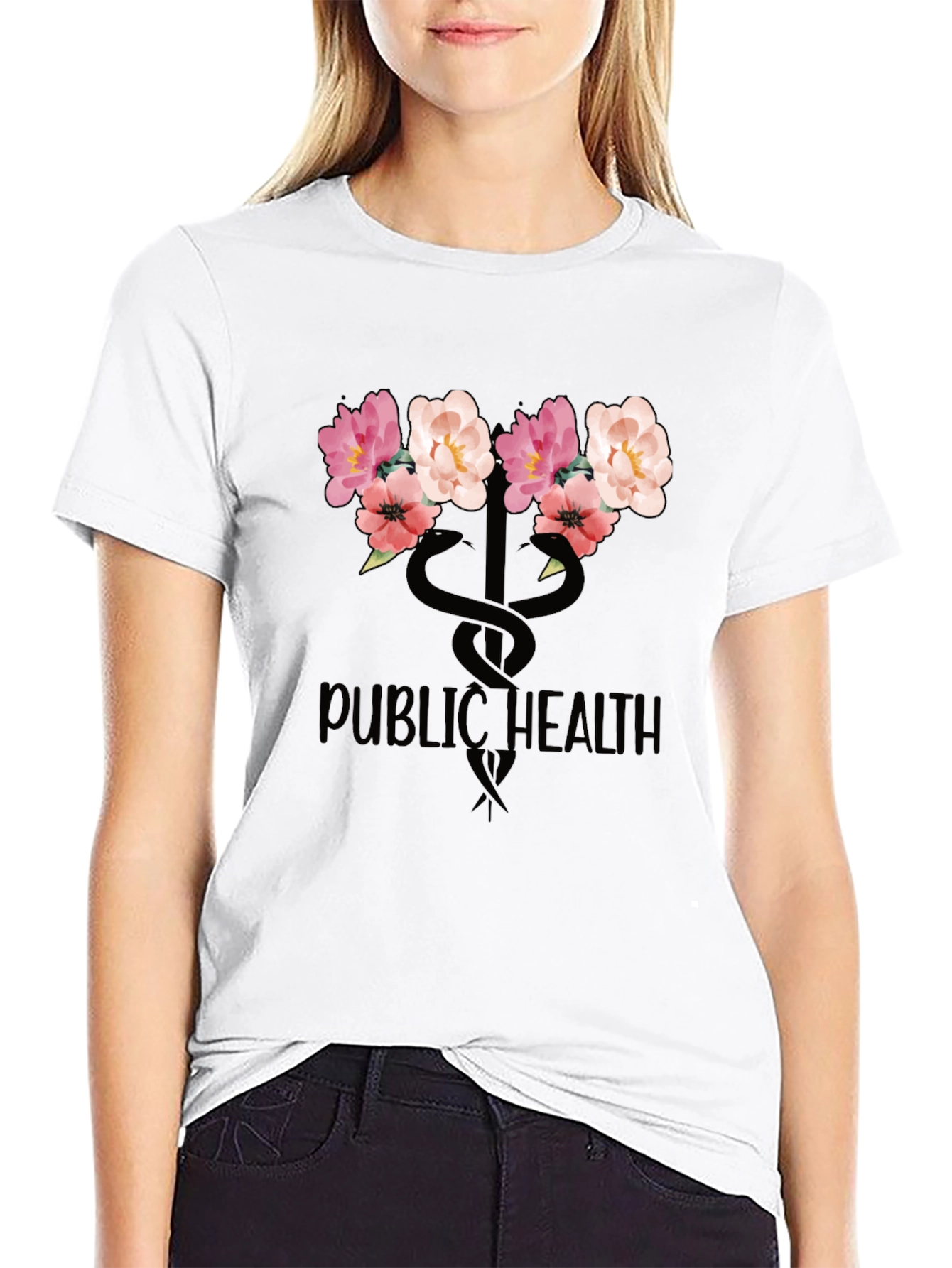 Floral Public Health T-Shirt - Black