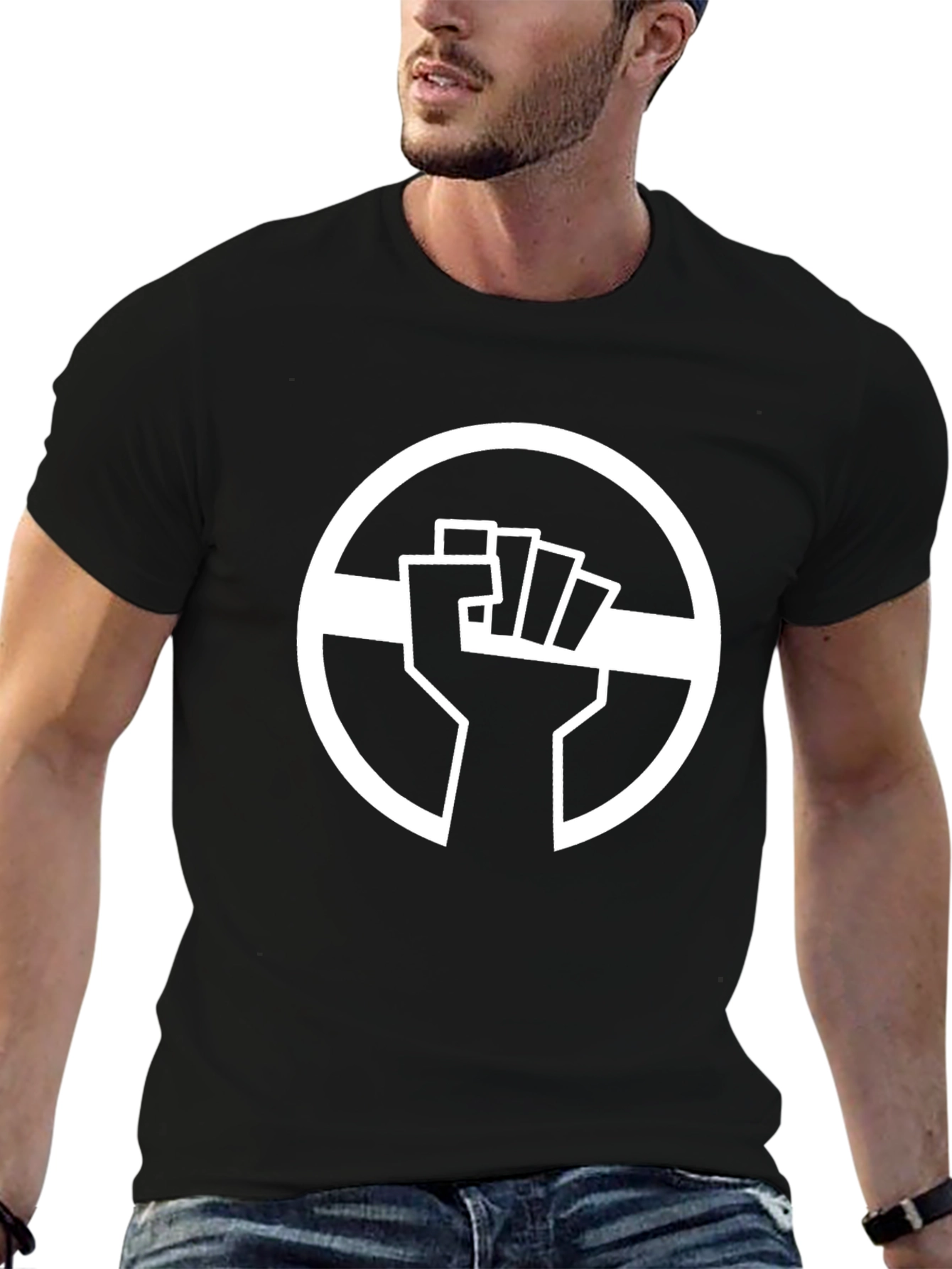 Black Graphic Tee - Raised Fist Circle Design