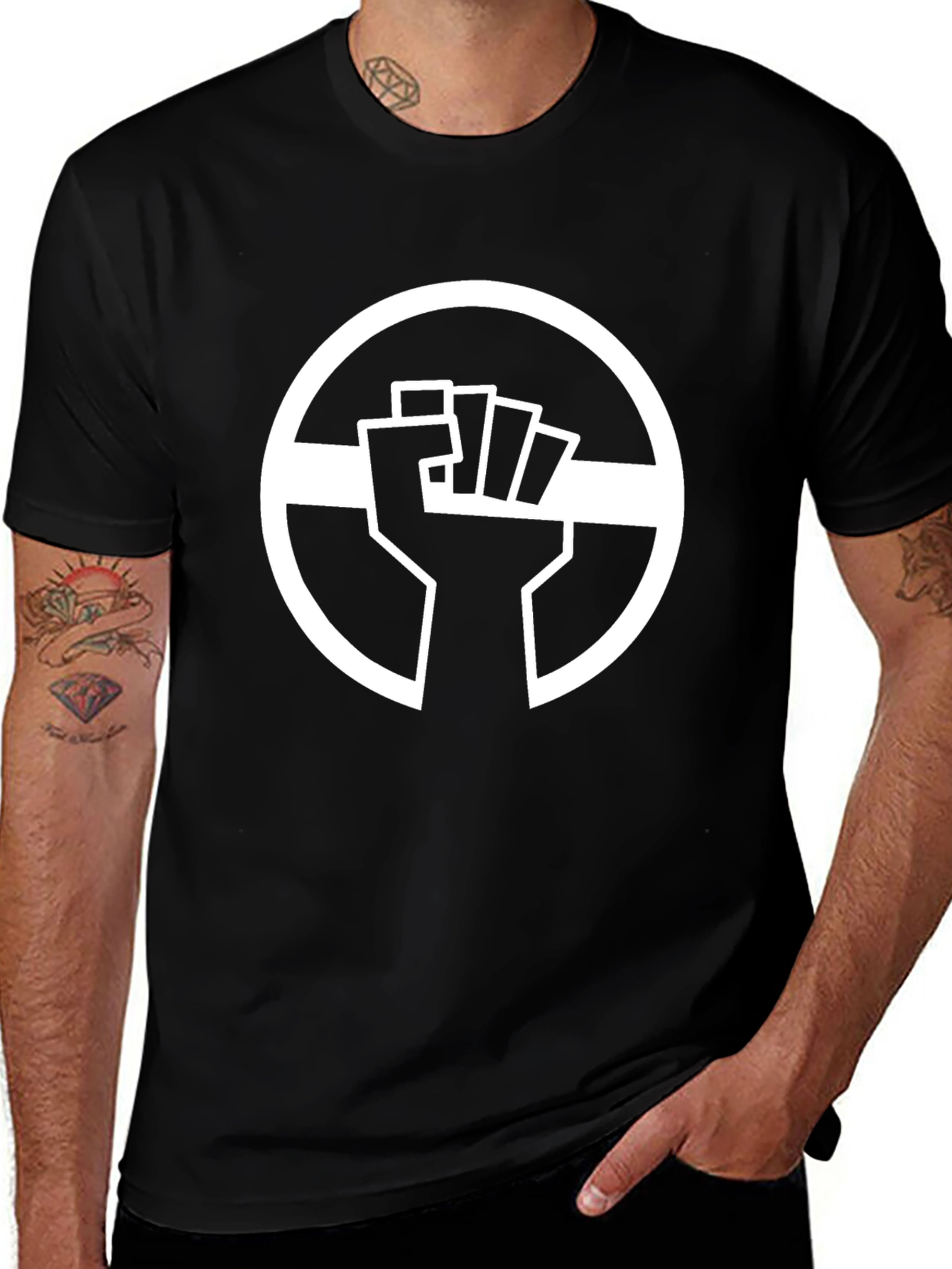 Black Graphic Tee - Raised Fist Circle Design
