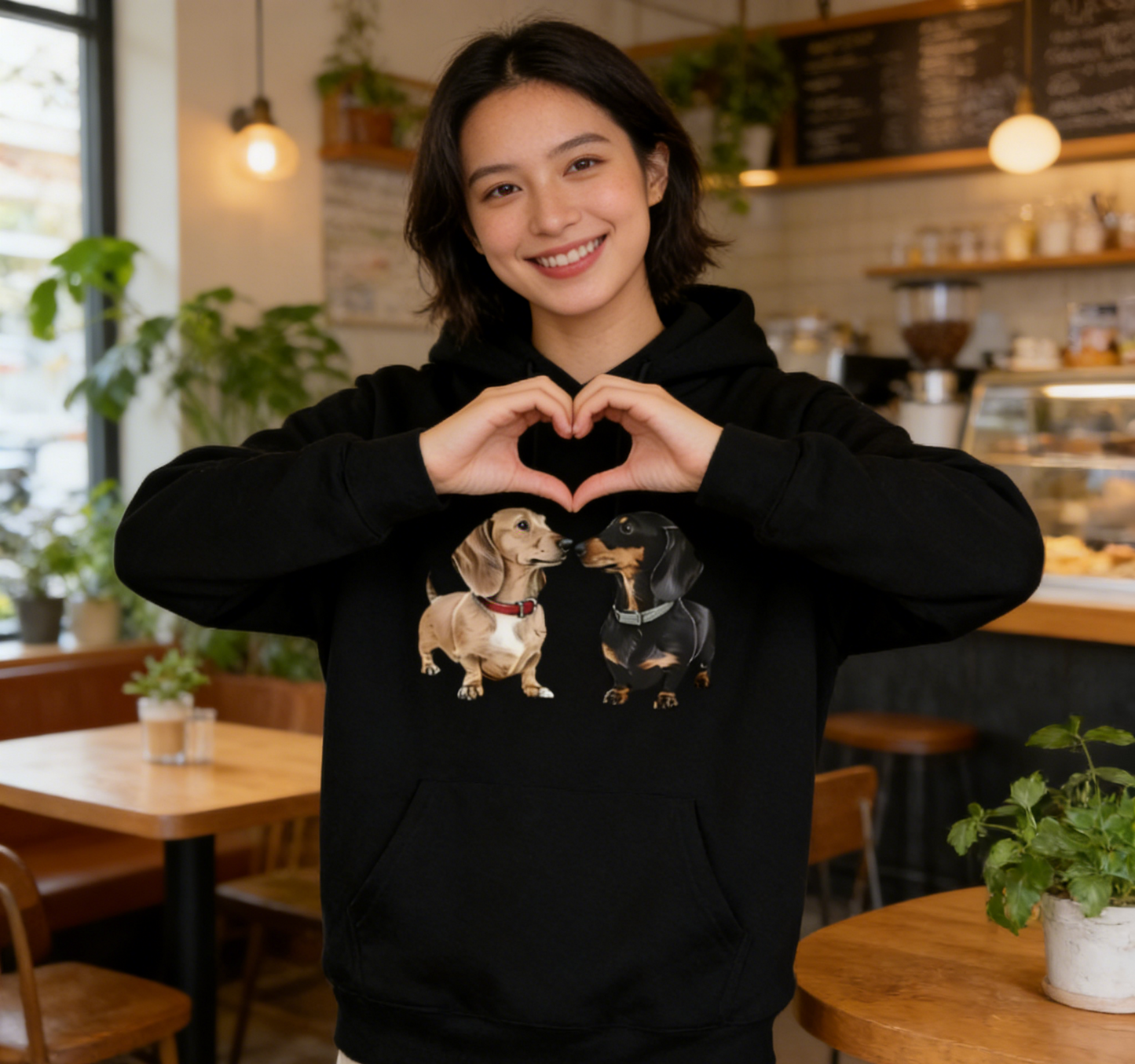Cute Dachshund Heart Black Hoodie