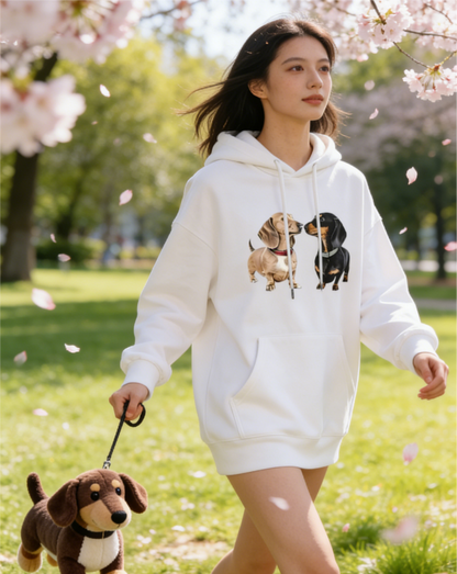 Cute Dachshund Heart Black Hoodie