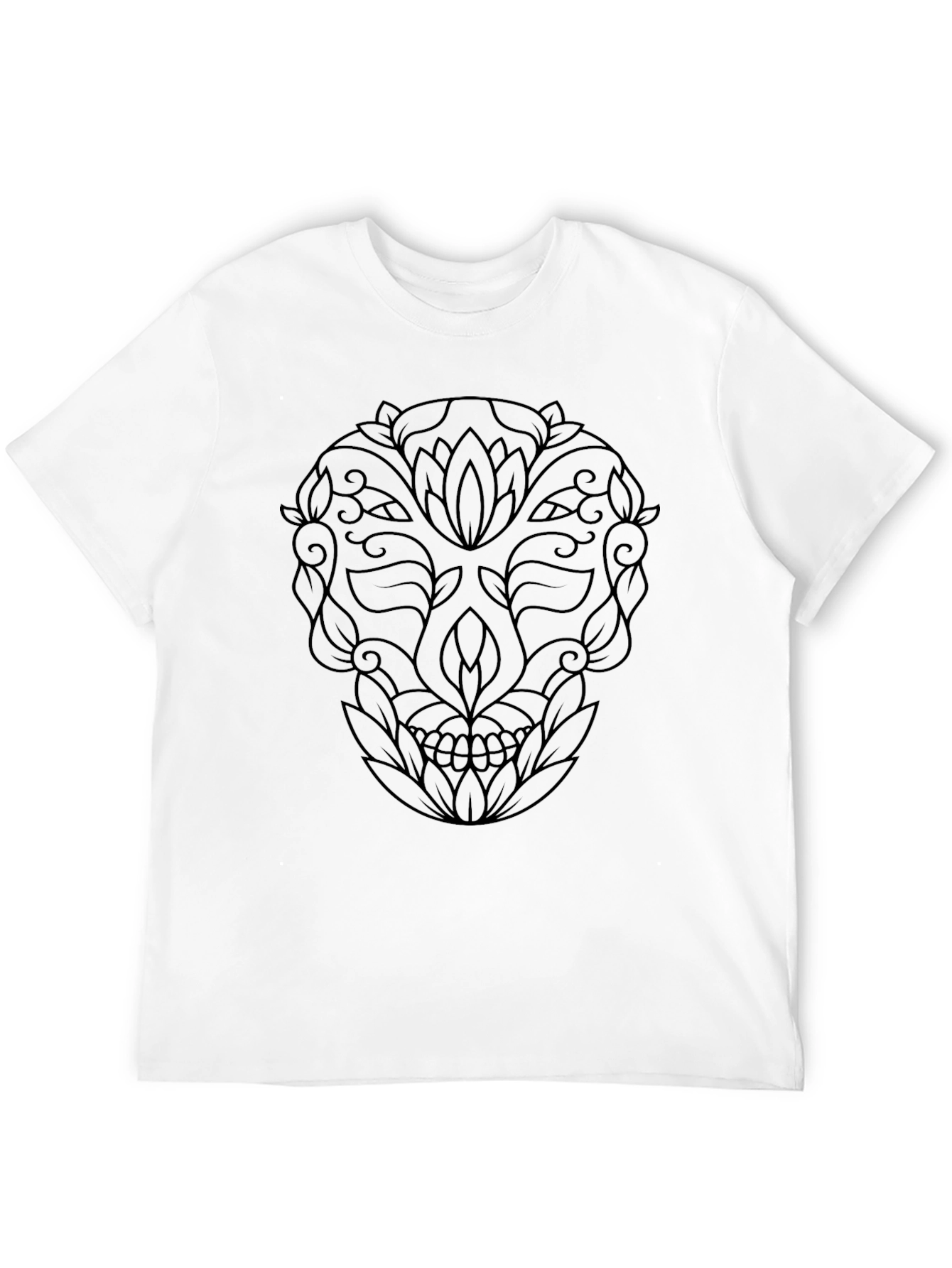 Floral Skull Graphic Tee - Stylish Black T-Shirt