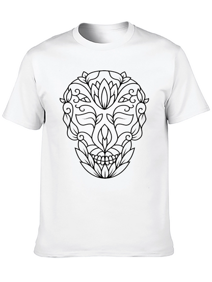 Floral Skull Graphic Tee - Stylish Black T-Shirt