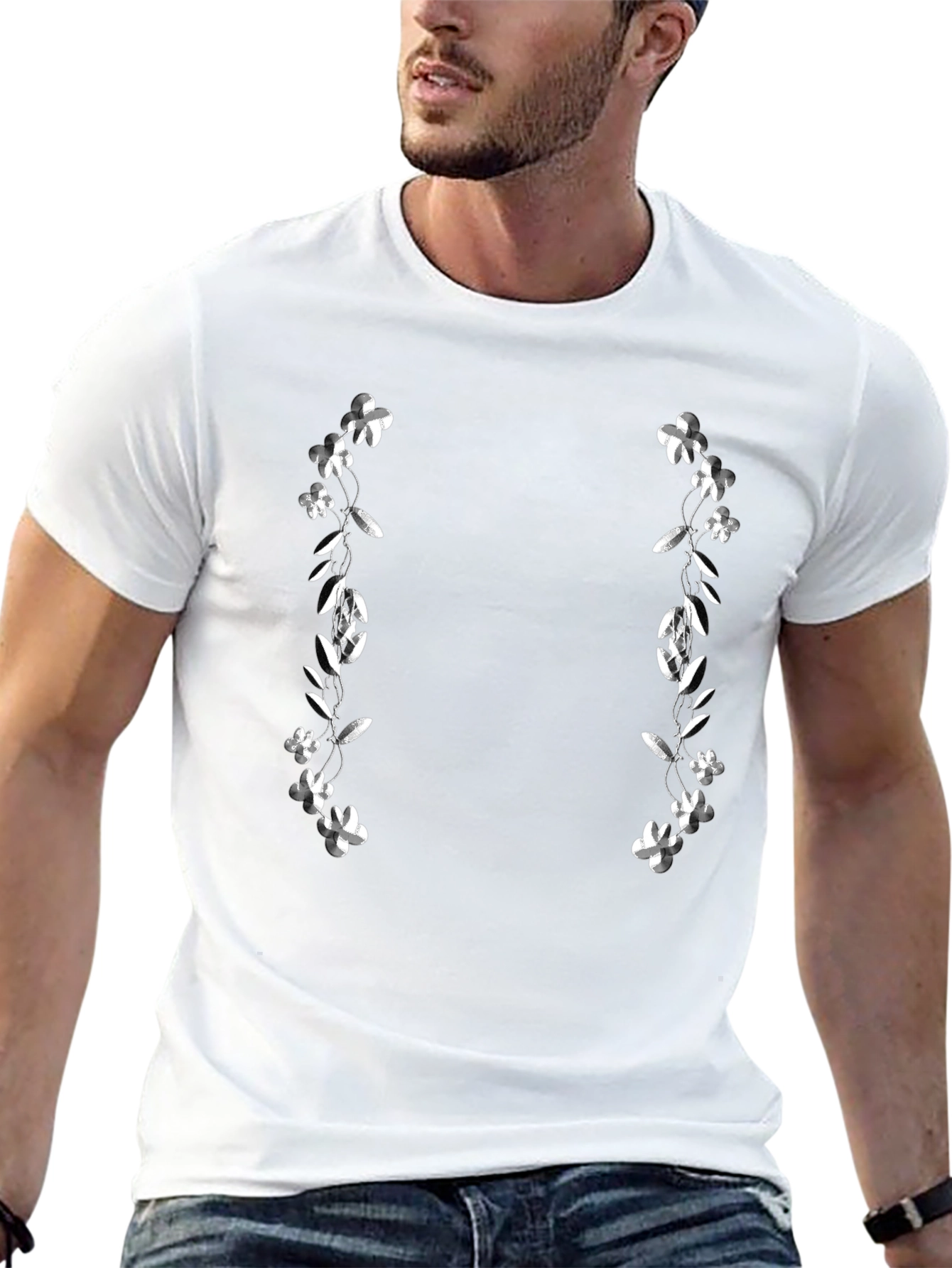 Floral Accent Black T-Shirt