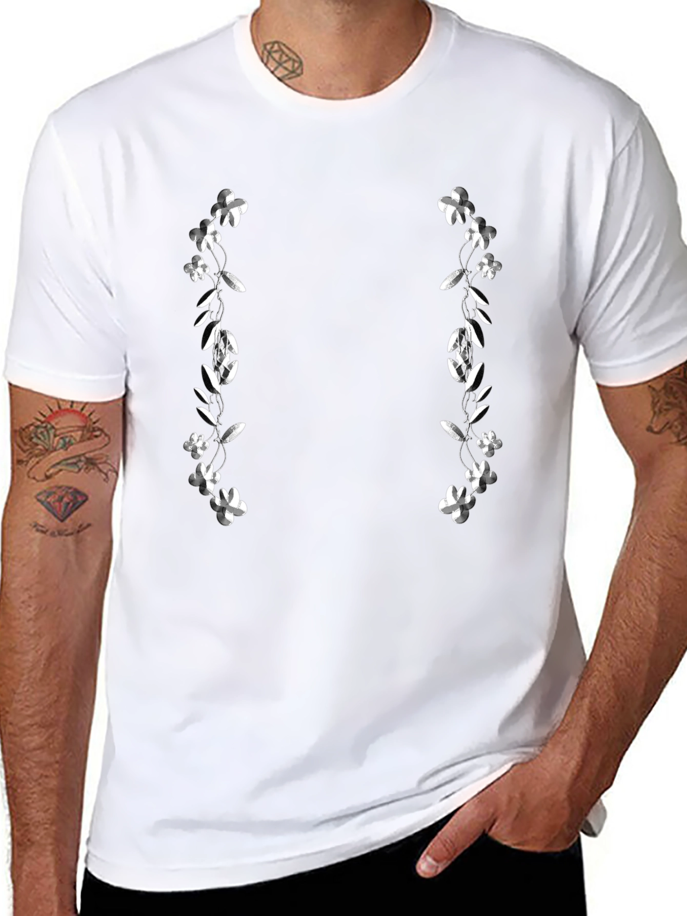 Floral Accent Black T-Shirt