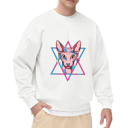 Sphynx Cat Hexagram Crewneck Sweatshirt - Mystical Aesthetic Pet Lover Pullover