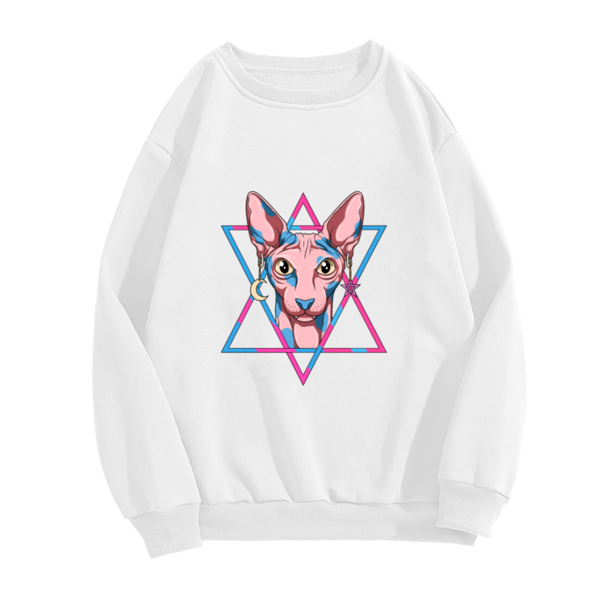 Sphynx Cat Hexagram Crewneck Sweatshirt - Mystical Aesthetic Pet Lover Pullover
