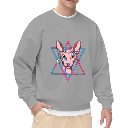 Sphynx Cat Hexagram Crewneck Sweatshirt - Mystical Aesthetic Pet Lover Pullover