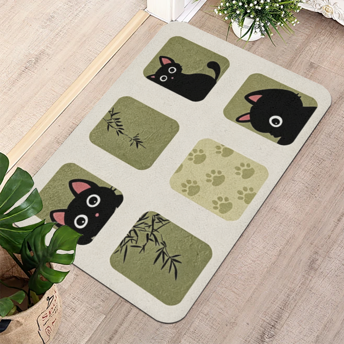 Bamboo Black Cat Diatomite Mat£üChinese Style Bamboo Black Cat Diatomite Mat, Cute Cartoon Quick?Dry Non?Slip Bathroom Shower Floor Mat