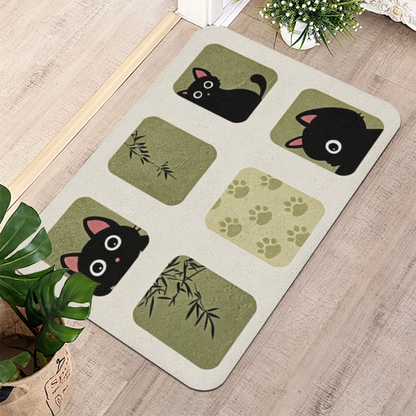 Bamboo Black Cat Diatomite Mat£üChinese Style Bamboo Black Cat Diatomite Mat, Cute Cartoon Quick?Dry Non?Slip Bathroom Shower Floor Mat