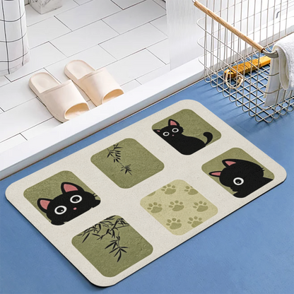Bamboo Black Cat Diatomite Mat£üChinese Style Bamboo Black Cat Diatomite Mat, Cute Cartoon Quick?Dry Non?Slip Bathroom Shower Floor Mat