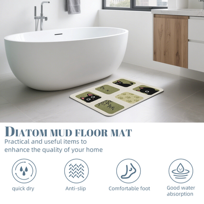 Bamboo Black Cat Diatomite Mat£üChinese Style Bamboo Black Cat Diatomite Mat, Cute Cartoon Quick?Dry Non?Slip Bathroom Shower Floor Mat