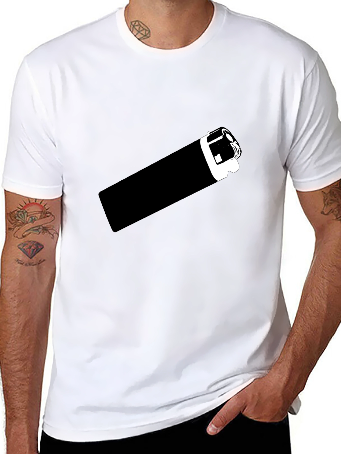 Black T-Shirt with Graphic Lighter Print