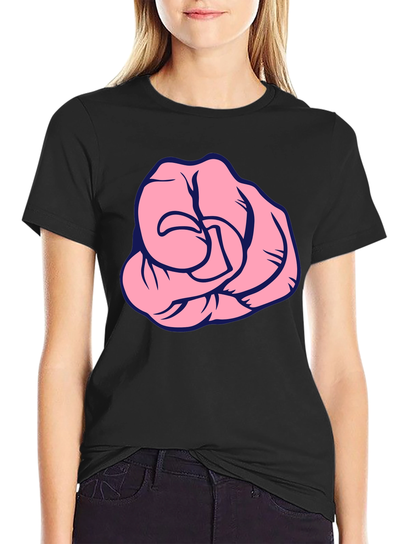 Pink Fist Graphic Black T-Shirt