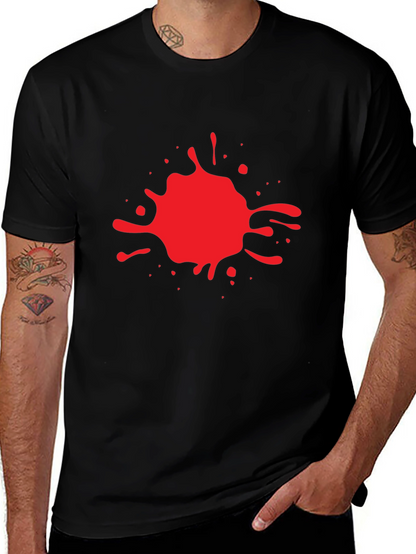 Red Splash Graphic Print Black T-Shirt
