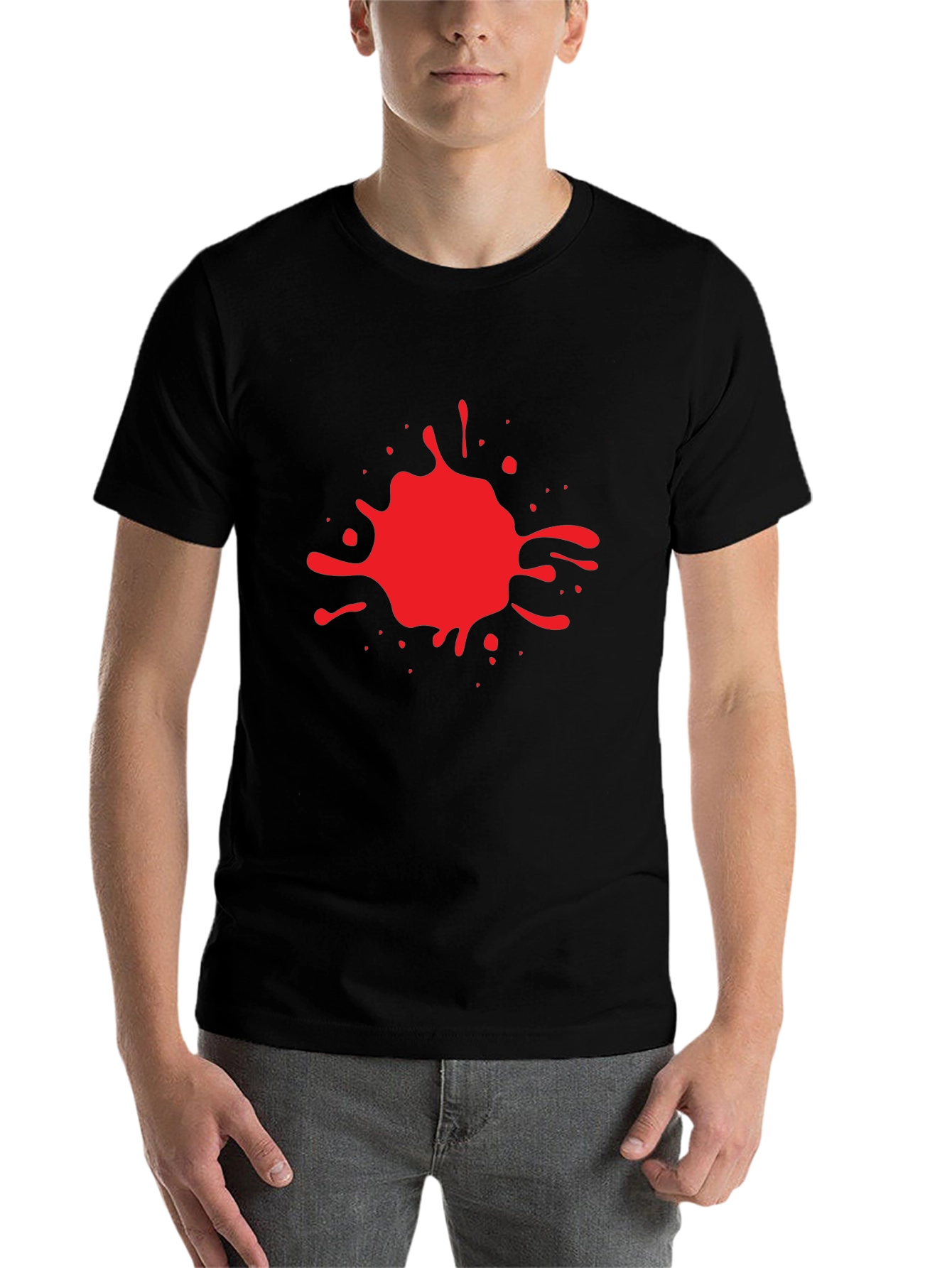Red Splash Graphic Print Black T-Shirt