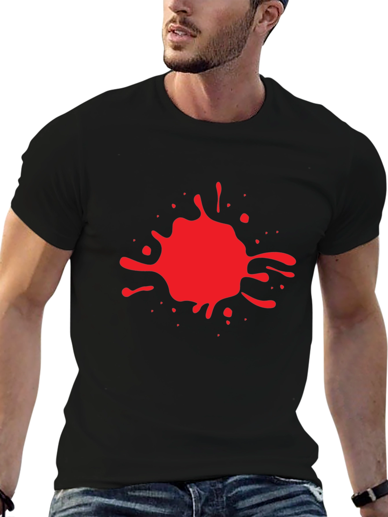 Red Splash Graphic Print Black T-Shirt
