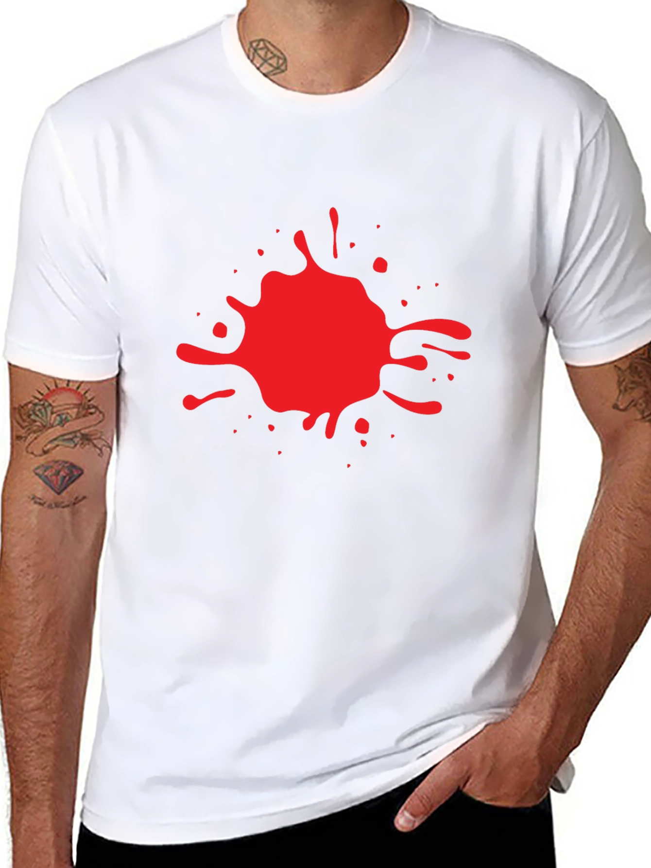 Red Splash Graphic Print Black T-Shirt