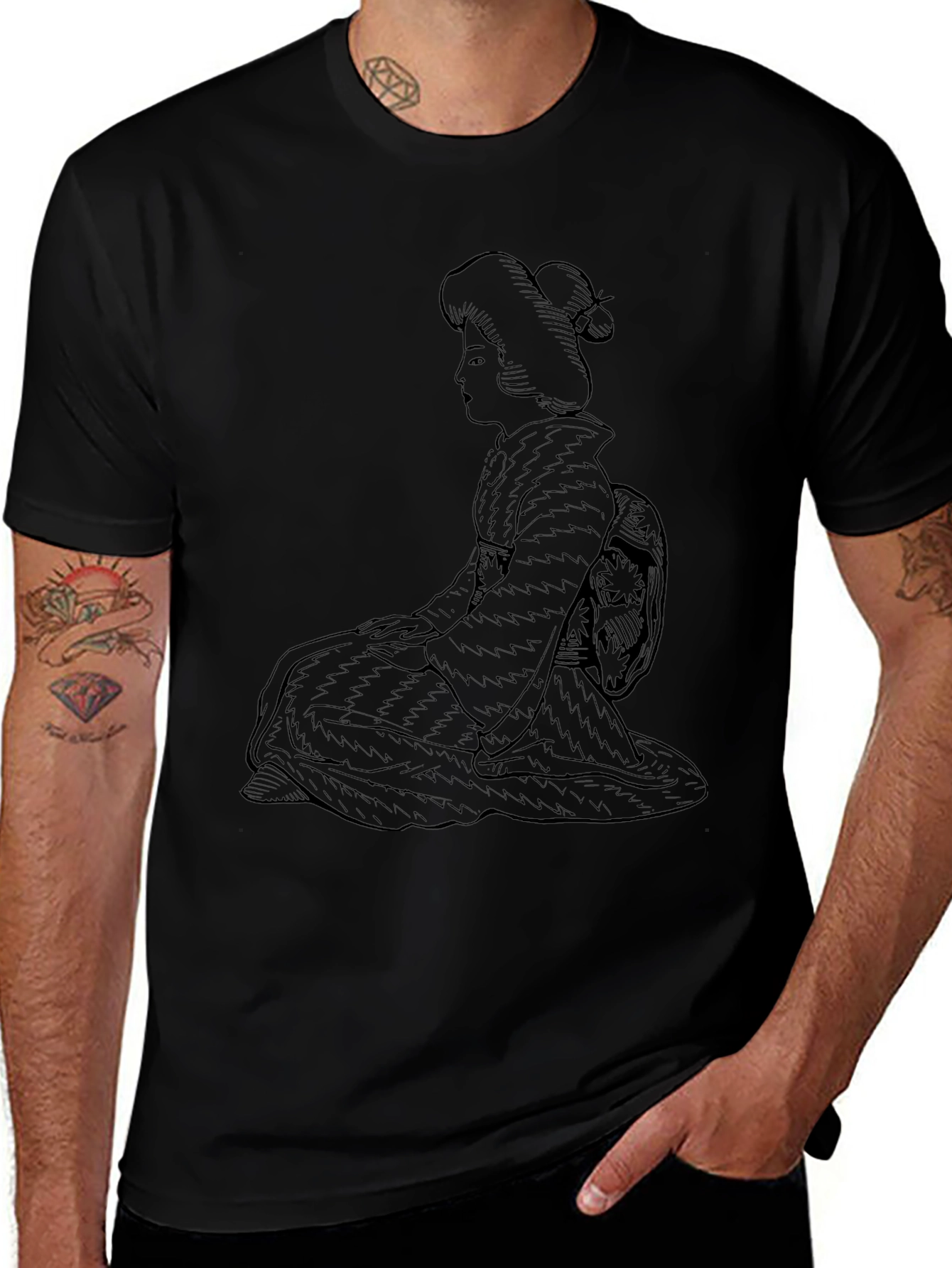 Black Geisha Graphic Tee - Unique Japanese Style