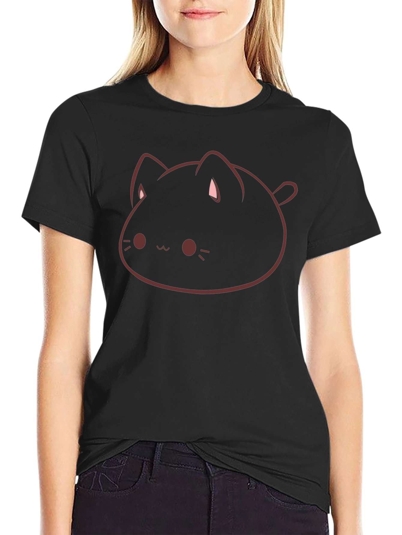Cute Cat Blob Graphic Tee - Soft Cotton Blend