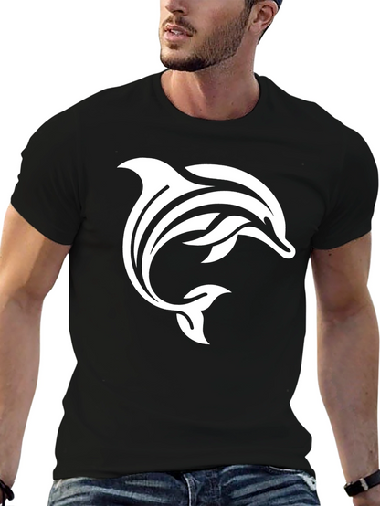 Black T-Shirt with White Dolphin Design