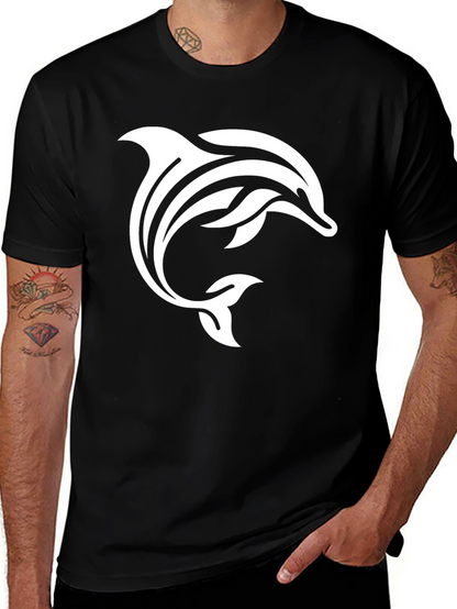 Black T-Shirt with White Dolphin Design