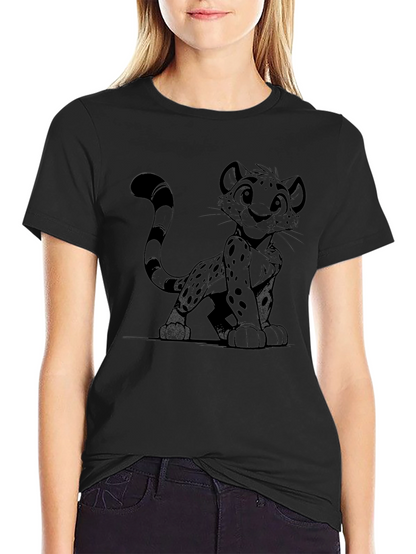 Cartoon Leopard Black T-Shirt