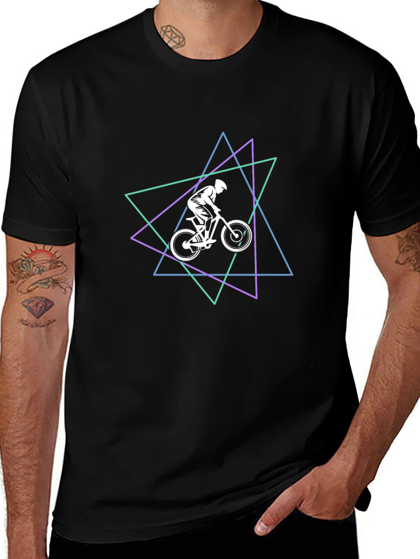 Geometric Mountain Bike Graphic Tee - Black