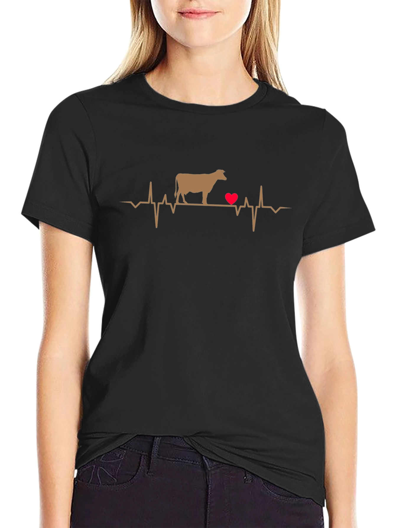 Cow Heartbeat T-Shirt - Black Graphic Tee