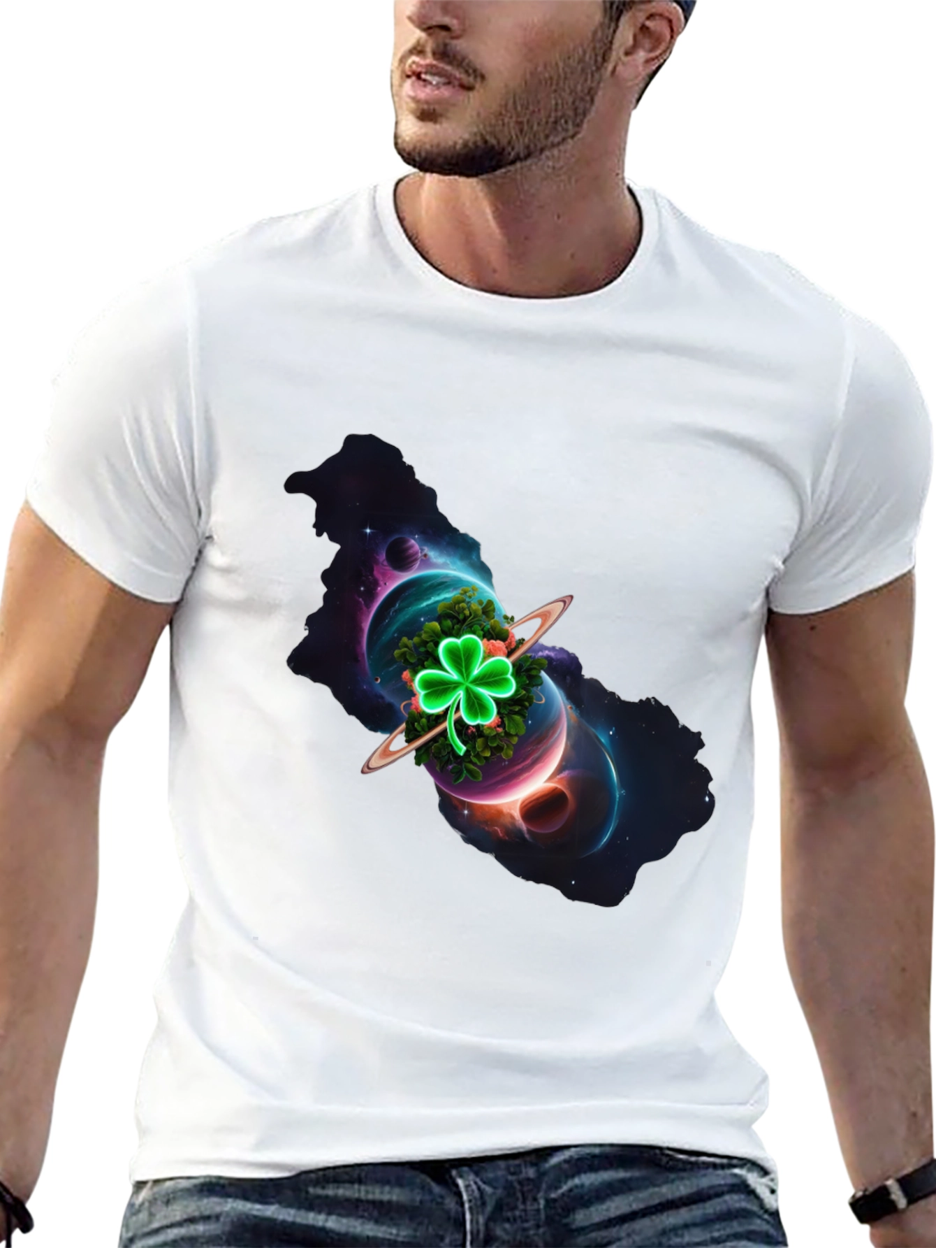 Cosmic Clover Graphic Tee - Luck in Space!