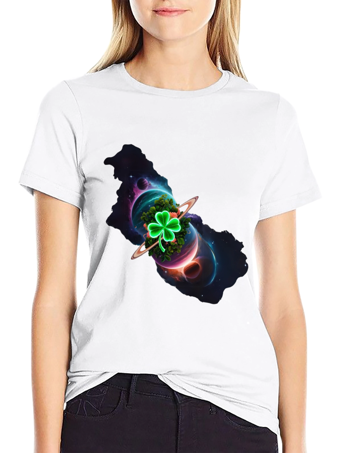 Cosmic Clover Graphic Tee - Luck in Space!