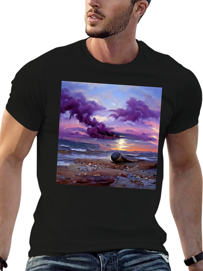 Sunset Beach T-Shirt - Artistic Coastal Design